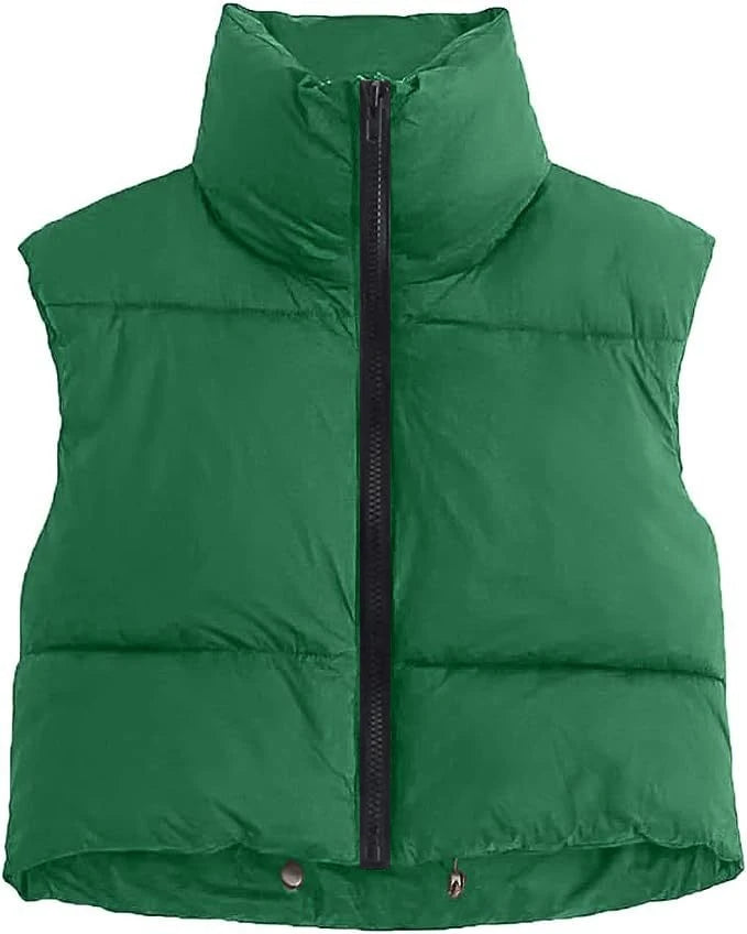 Herbst und Winter Damen kurze Baumwolle Daunenweste kurze Stehkragen warme ärmellose Steppweste Outdoor-Reisejacke Tops.