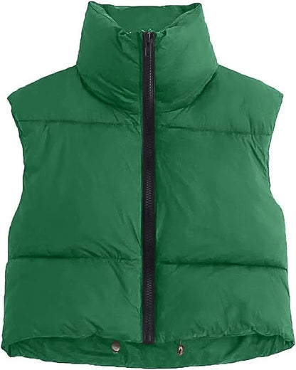 Herbst und Winter Damen kurze Baumwolle Daunenweste kurze Stehkragen warme ärmellose Steppweste Outdoor-Reisejacke Tops.