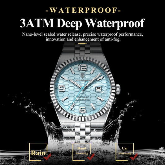 POEDAGAR High Quality Original Men Clock Waterproof Luminous Date Luxury Man Watch Stainless Steel Quartz Men's Watches Male+Box.
