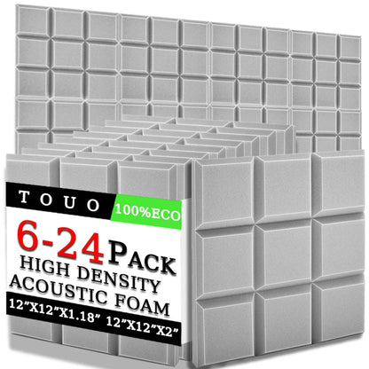 TOUO 6/12/24 Pcs Beveled Edge 9 Block Tiles Acoustic Foam Flame Retardant Soundproof Material Drum Room Acoustic Treatment