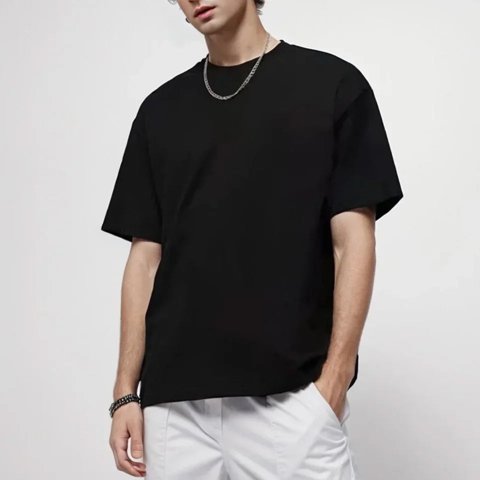100% pure cotton summer high-end brand men's short sleeve round neck fashionable style half sleeved top breathable T-shirt.