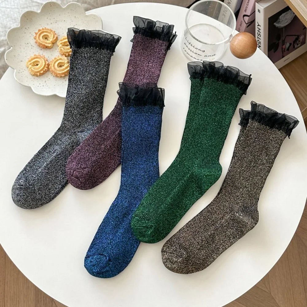 Design Socks For Women Cute Sweet Daily Casual Korean Style Women's Socks Autumn Winter Long Fashion Lace Edge Chaussettes Femme.