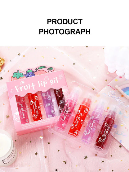 Set of Four Rolling Head Lip Oils Moisturizing Hydrating Roller Ball Lip Care Anti-Drying Transparent Lip Blam for Lip Health.
