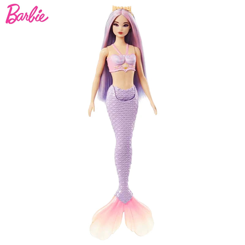 Original Barbie Mermaid Doll Toy Pink Fantasy Ocean Princess Hair Accessories Shell Toys for Girl Movable Joints Fish Tail Doll.