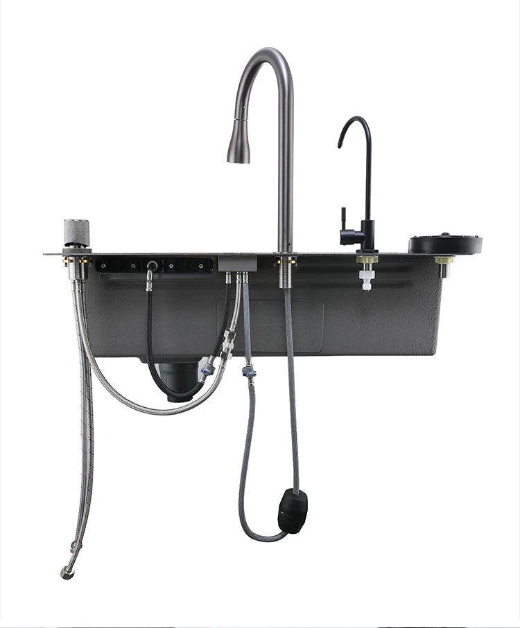 New Stainless Steel Kitchen Sink with Waterfall  Large Single Slot Various Multifunctional Sinks Dish and Vegetable Wash Basin