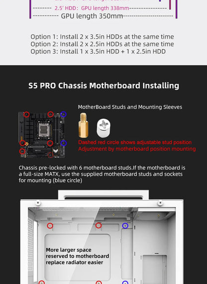 METALFISH S5 PRO 20L Computer Case Gaming PC Chassis Support MATX/ITX SFX/ATX PSU 160mm Tower /180 WaterCooling Cooler.