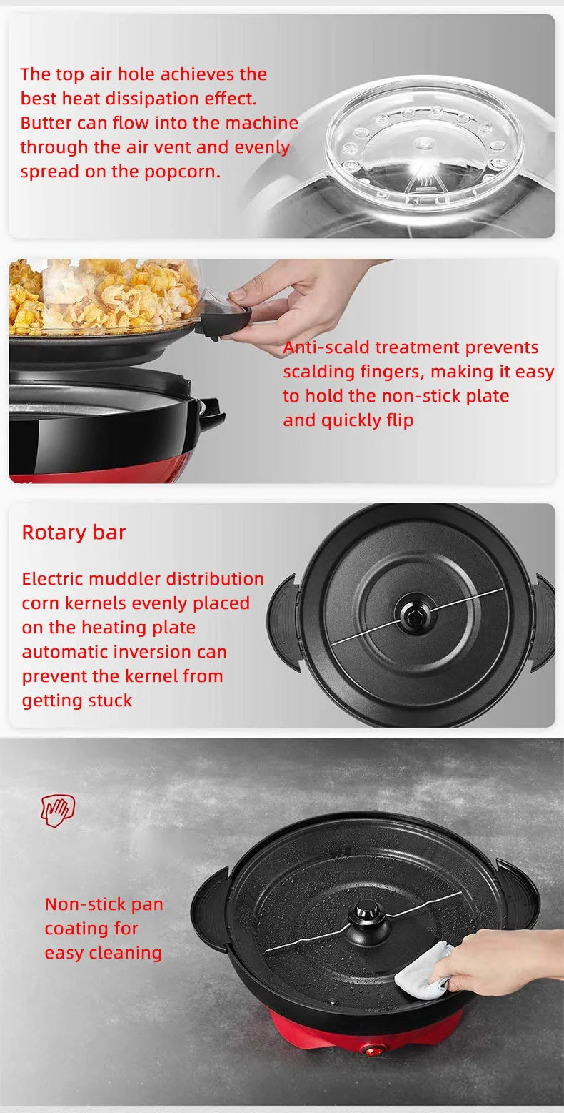 Household 850W electric popcorn machine automatic hot Pipoqueir machine Home-made Diy Popcorn Movie Snack Sonifer Popper.