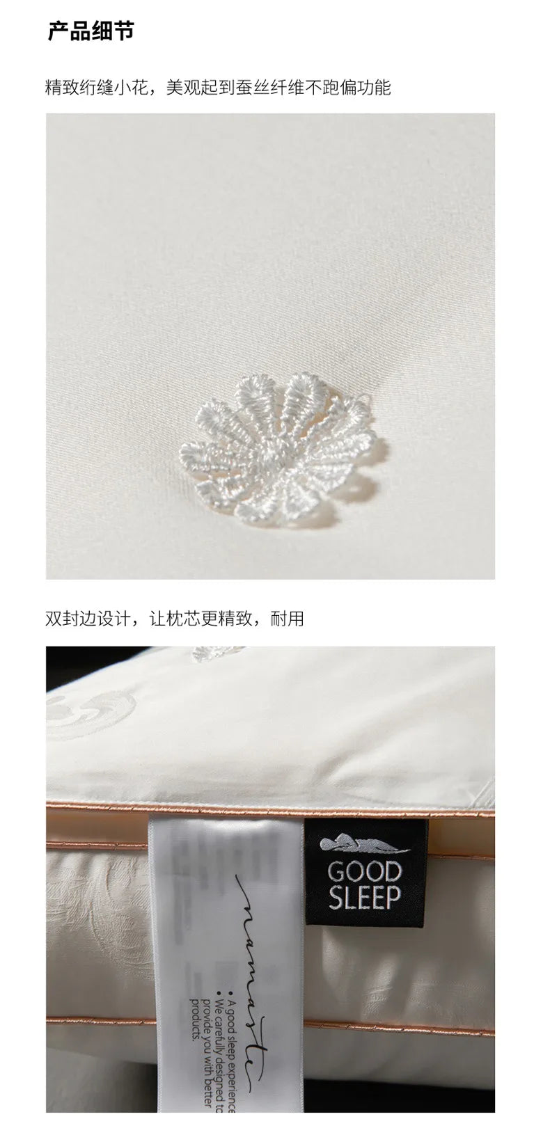 Pure Cotton Satin Jacquard Silk Pillows 48*74cm Mulberry silk Filling Anti Mite Soft Fluffy Hotel Sleeping Bedding Pillows.