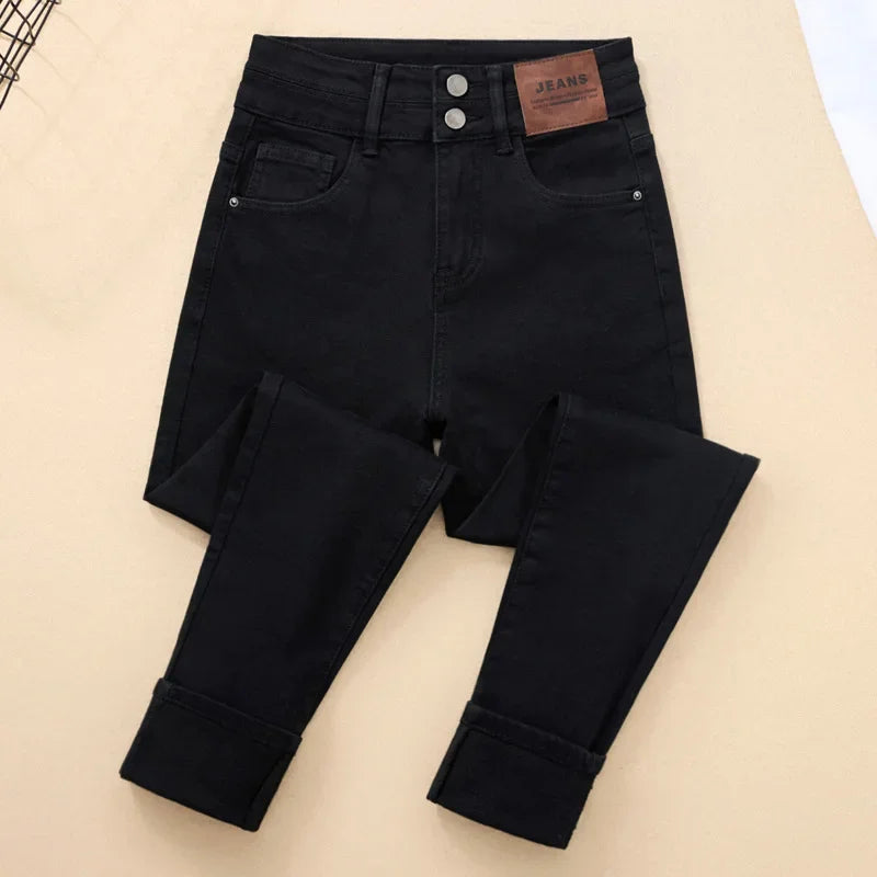 Spring Autumn 2024 New Style High-Waisted Black Jeans Women's Versatile Elastic Slimming Pencil Pants Fashionable Chinese Style.