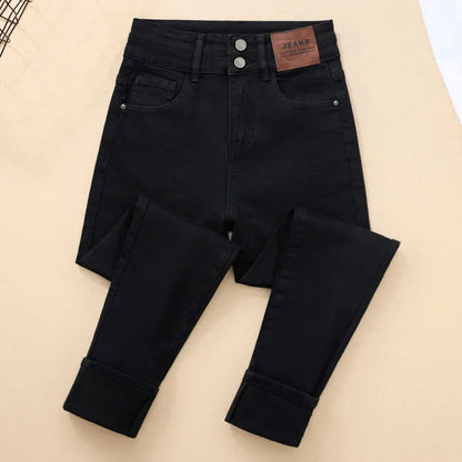 Spring Autumn 2024 New Style High-Waisted Black Jeans Women's Versatile Elastic Slimming Pencil Pants Fashionable Chinese Style.