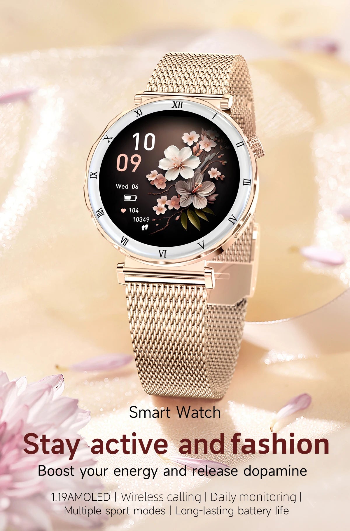 LIGE Luxury 1.19” AMOLED Screen Smart Watch Women Health Monitor Women's Wristwatch Bluetooth Call Waterproof Ladies Smartwatch.