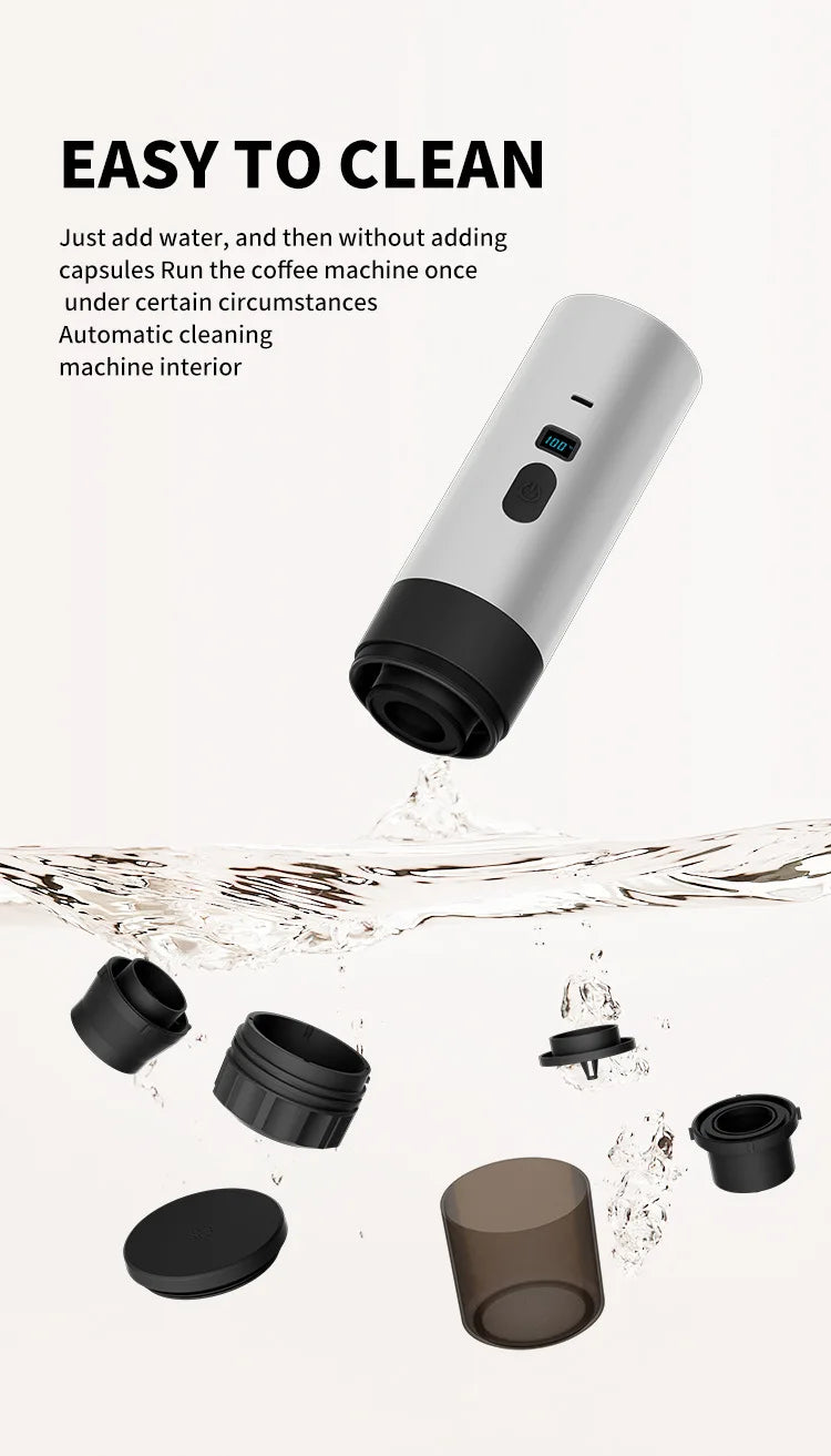 Portable Electric Coffee Maker 3-in-1 Capsule Coffee Grinder Travel Coffee Espresso Maker for Car and Home Camping.