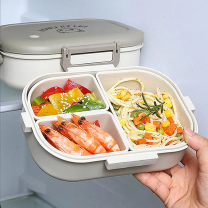 WORTHBUY Portable Plastic Bento Lunch Box With 3 Removable Compartment Leak-proof Microwave Salad Food Container For Kids School.