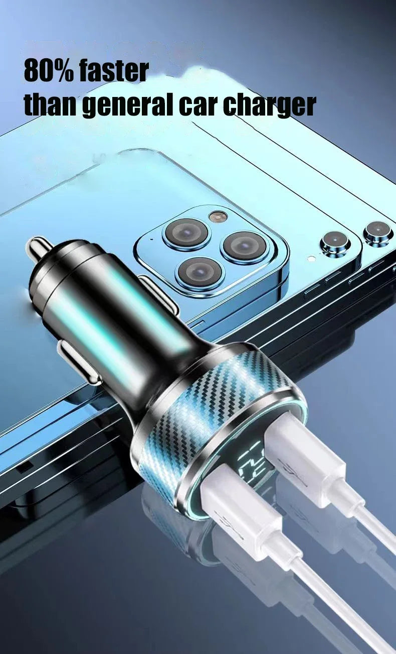 2 in 1 USB Car Charger Adapter 300W Super Fast Charge with Voltage Monitor for iPhone Samsung iPad Huawei Oneplus OPPO VIVO.