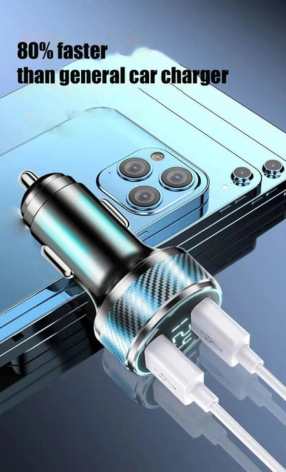2 in 1 USB Car Charger Adapter 300W Super Fast Charge with Voltage Monitor for iPhone Samsung iPad Huawei Oneplus OPPO VIVO.