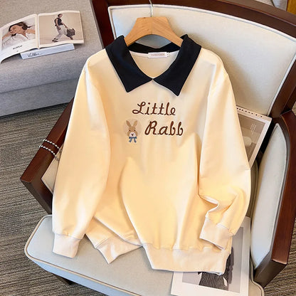 175kg plus size Damen büste Herbst lose Revers Sweatshirt Langarm lässig Top schwarz Aprikose 6xl 7xl 8xl 9xl 10xl 11xl