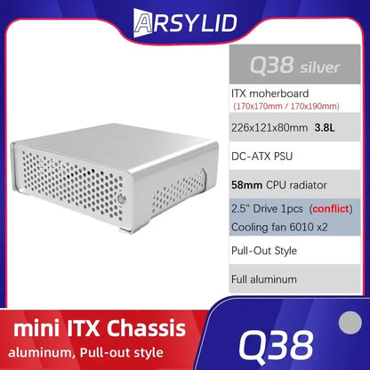 ARSYLID Q38 ITX Aluminum Chassis Pull-Out Style Mini Case 58mm CPU Radiator.