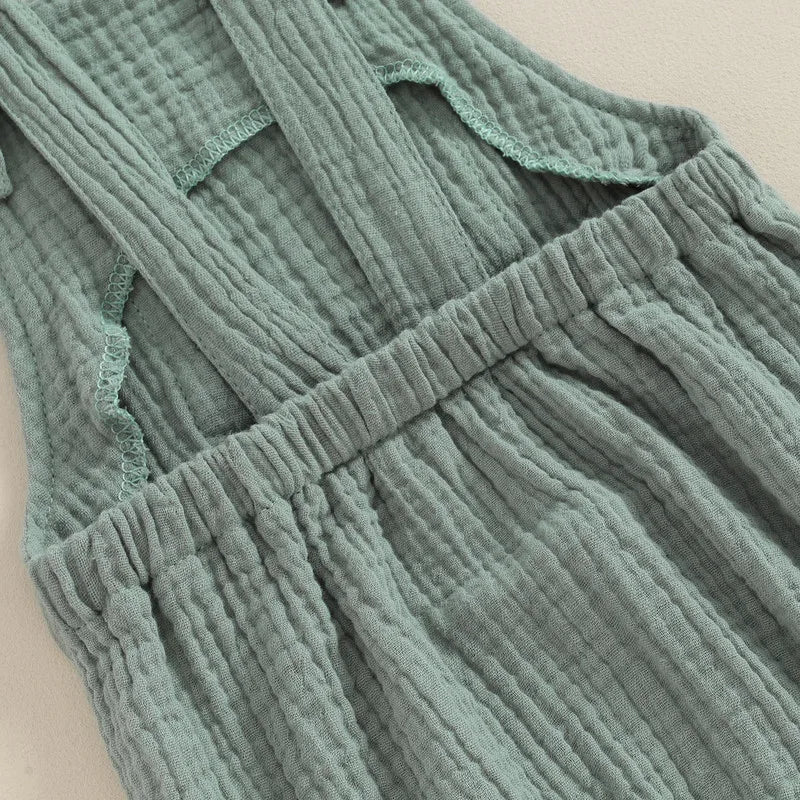Neugeborenes Baby Mädchen Junge Baumwolle Leinen Hosenträger Bodysuit Sommerkleid ung einfarbig ärmellosen quadratischen Hals Overall für Kinder.
