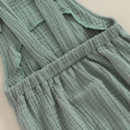Neugeborenes Baby Mädchen Junge Baumwolle Leinen Hosenträger Bodysuit Sommerkleid ung einfarbig ärmellosen quadratischen Hals Overall für Kinder.