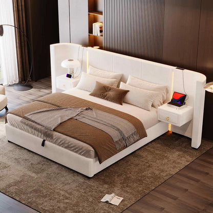 KOMHTOM Polsterbett 180x200cm, Samt mit, LED-Leiste, hydraulischem Stauraum, 2 Schubladen und USB+TYPE-C Anschluss