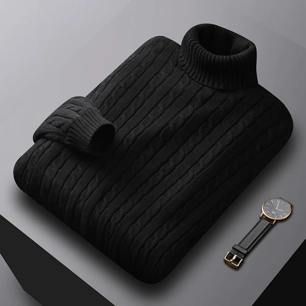 New Men's Turtleneck Sweater Solid Color High Neck Pullover Knitted Sweaters Casual Elastic Sweatwear Mens Fall Winter.