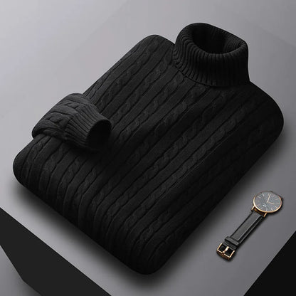 New Men's Turtleneck Sweater Solid Color High Neck Pullover Knitted Sweaters Casual Elastic Sweatwear Mens Fall Winter.