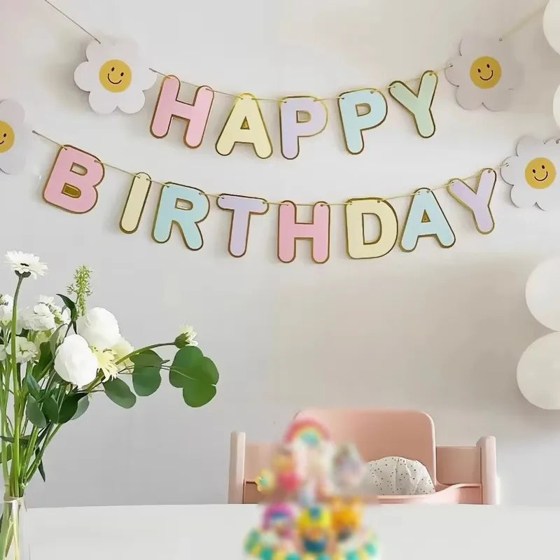 1PC Daisy Happy Birthday Party Dekoration Banner Kinder Erwachsene Szene Bunte Flaggen Party Foto Requisiten.