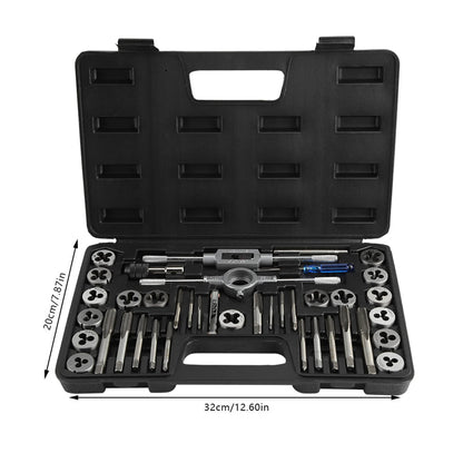 40-teiliges Gewindebohrer-Gewindebohrer-Set mit Gewindebohrer M3-M12, Gewindebohrer und Matrizenset mit Schraubenschlüsseln und Gewindelehre, robuste Handwerkzeuge