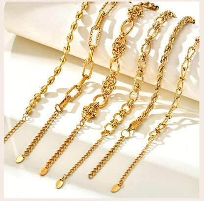 Chunky Stainless Steel Link Chain Bracelet For Woman, Gold Plated Layering Bracelets Wristband Waterproof Jewelry.