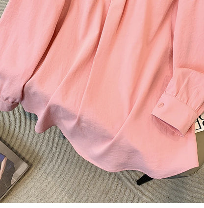 Plus Size Women's Blouses 2025 Spring Autumn Simple Lady Shirts Long Sleeve Big Pockets Shirt Loose Casual Tops