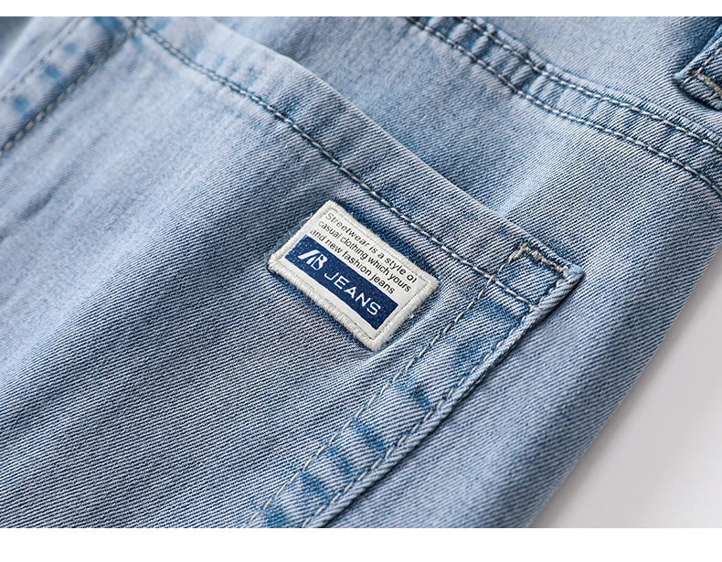 Summer Thin Men's Jeans Lyocell Fabric Soft Breathable Straight Denim Pants Brand Man Elastic Ice Silk Casual Trousers Grey Blue