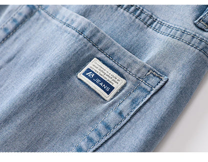 Summer Thin Men's Jeans Lyocell Fabric Soft Breathable Straight Denim Pants Brand Man Elastic Ice Silk Casual Trousers Grey Blue