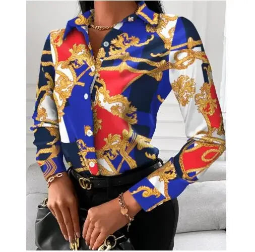Summer New Women's Long-sleeved Shirt, Single-breasted Printed Shirts Fashion Casual Tops Camisa Female Chemise S-XXL