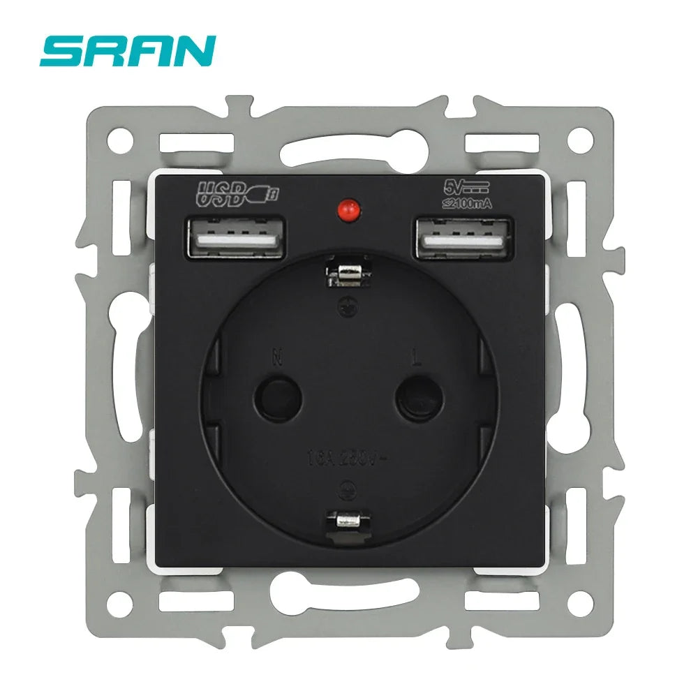 SRAN F6 Serie mehrere Rahmen schwarze Panel aus gehärtetem Glas, EU FR UN-Steckdosen und Schalter Dimmer-Lüfter-Fußlampe Rj45 RJ11Module DIY