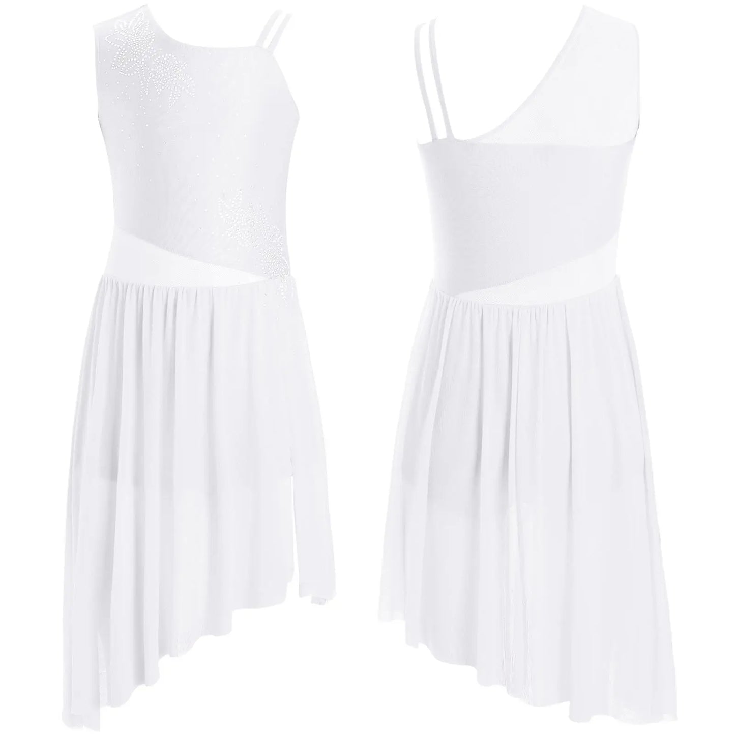 6–16 Jahre Mädchen, modernes lyrisches Tanzkleid, ärmellos, glänzender Strass-Trikot, Tanzkleidung für Skating, Gymnastik, akrobatische Leistung.