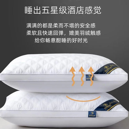 Popular hotel pillow with embroidered feather velvet core, high elasticity and no collapse, student neck protection pillow.