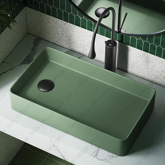 Grünes Haushalts-Hotel-Badezimmerwaschbecken, einfaches künstlerisches Keramik-Waschbecken über der Theke, Sockelwaschbecken, Balkon, Waschmaschine, Waschbecken