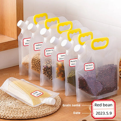 5Pcs Grains Sealed Bag Cereal Containers Moisture-Proof And Insect-Proof Transparent Food Grade Storage Bag Kitchen Organizer.