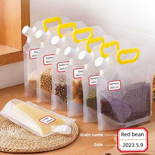 5Pcs Grains Sealed Bag Cereal Containers Moisture-Proof And Insect-Proof Transparent Food Grade Storage Bag Kitchen Organizer.