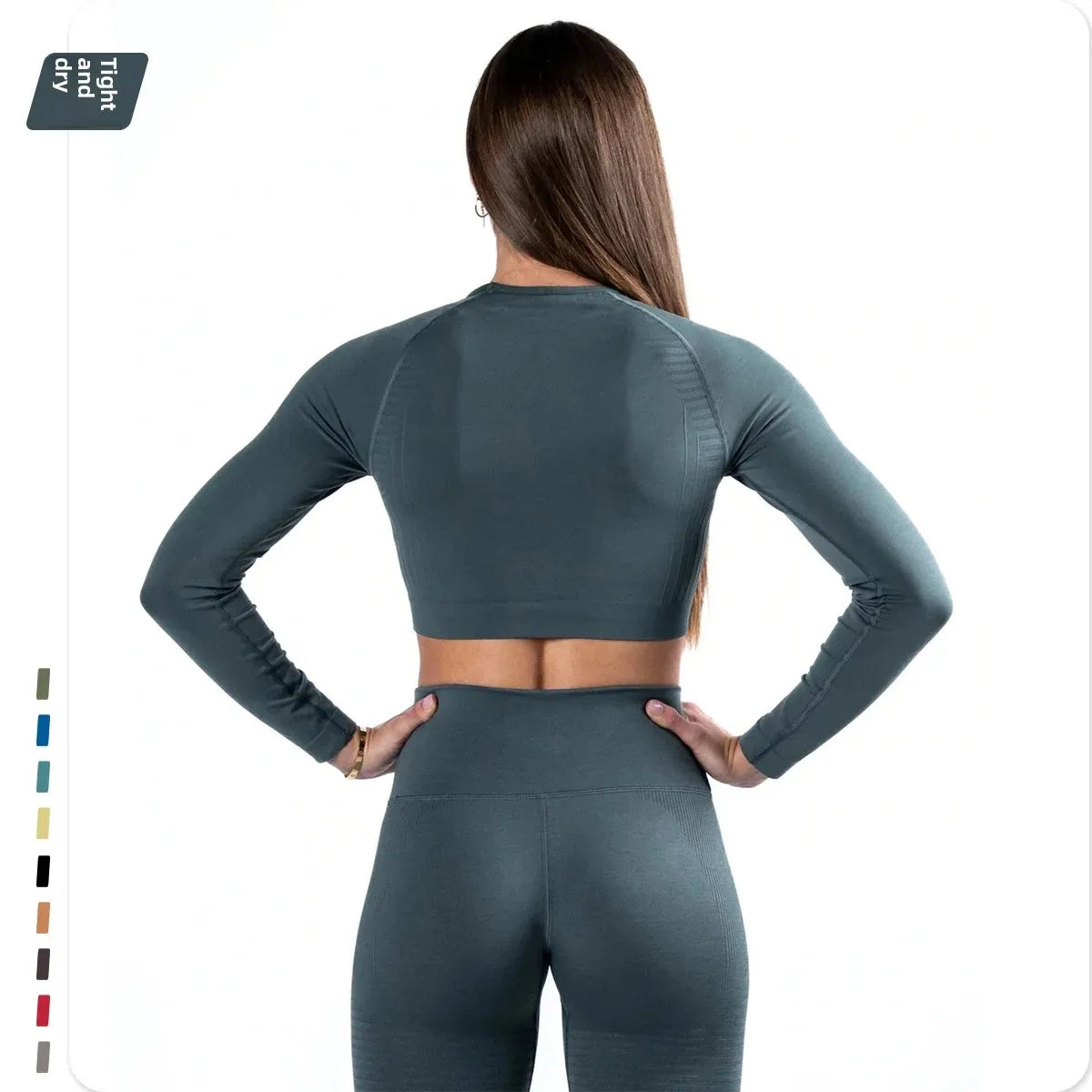 Plus Size Seamless High-Waisted Yoga Suit Long Sleeve Quick Dry Fitness Apparel Women's Promoting Legs Slimming Sportswear.
