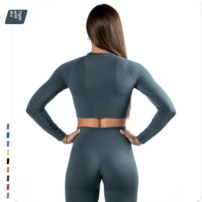 Plus Size Seamless High-Waisted Yoga Suit Long Sleeve Quick Dry Fitness Apparel Women's Promoting Legs Slimming Sportswear.