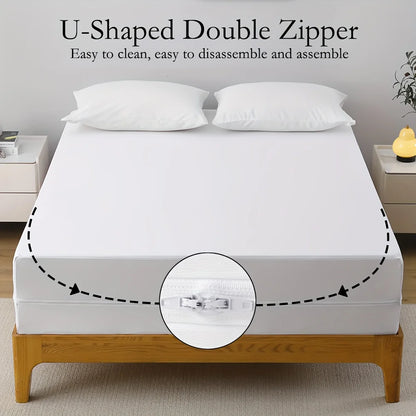 2-Zipper & 6-Side Waterproof Mattress Protector -Ultra Soft Knitted Fabric Breathable Noiseless Mattress Encasement.
