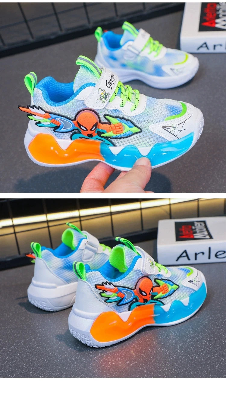 Disney Children's Shoes Fashion Cartoon Spiderman Sneakers for Boys Breathable Sport Shoes Anti-slip Toddler Shoes Student Shoes