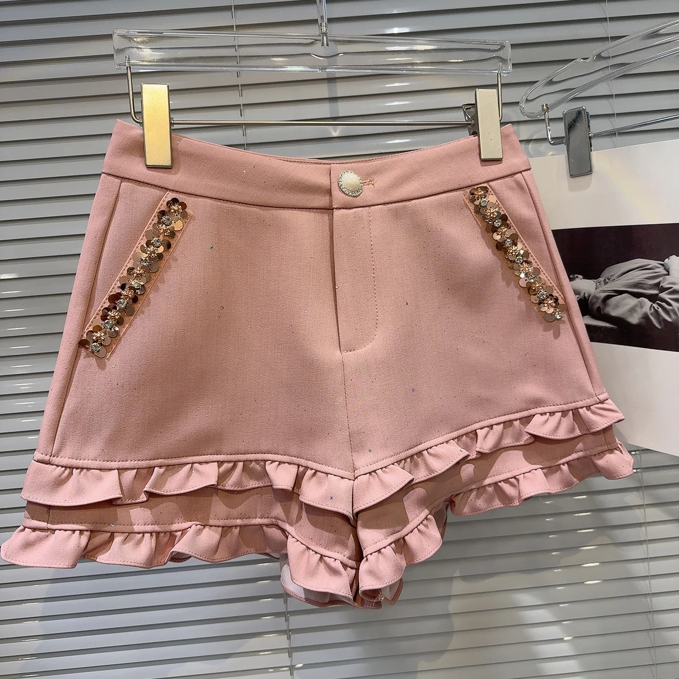 2025 Summer Clothes New Fashion Sequined Beaded Fungus Edge Pants Three-point Shorts Sweet Girls Temperament Short Pants Women.