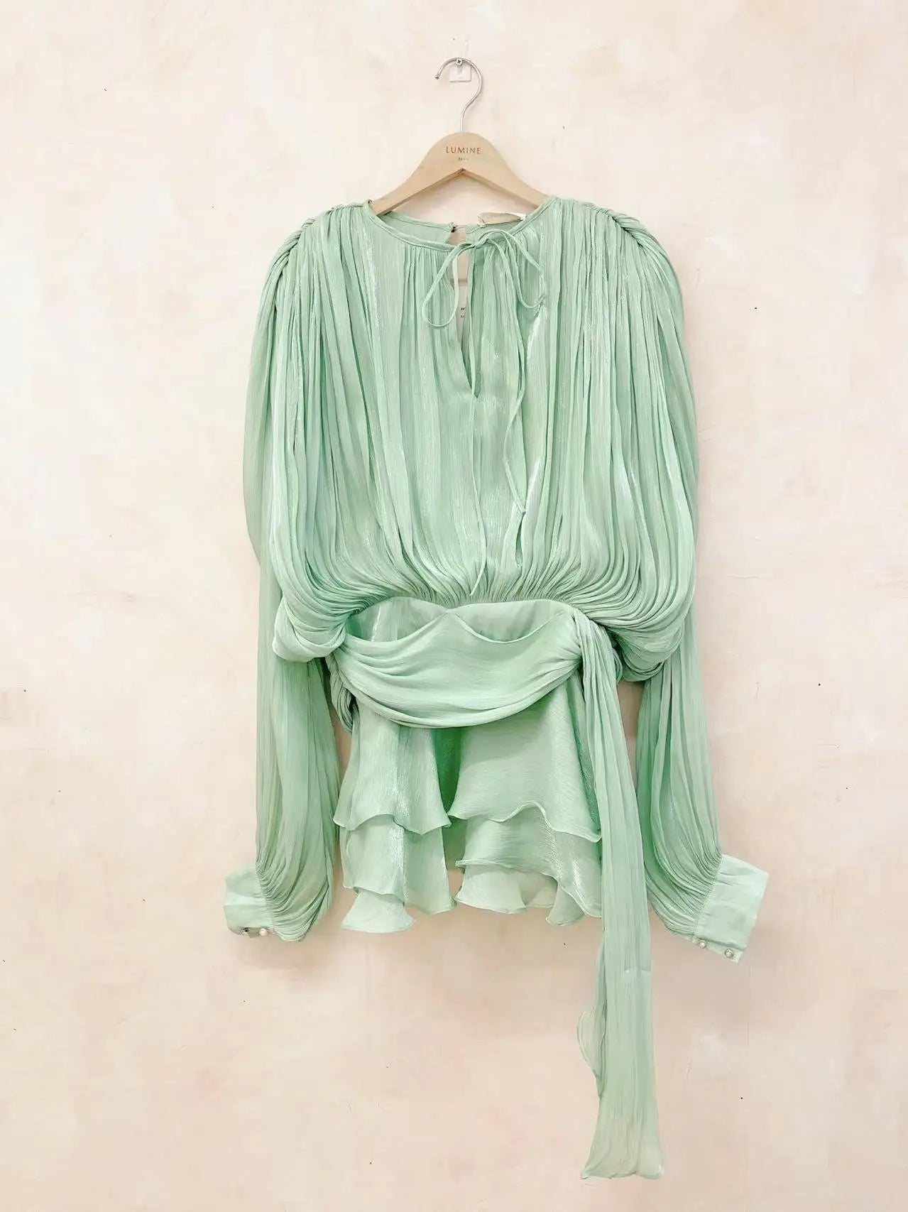 GALCAUR Solide Lose Splicd Lace Up Kleider Für Frauen V-ausschnitt Mit Langen Ärmeln Patchwork Rüschen Tunika Kleider Weibliche Mode Neue