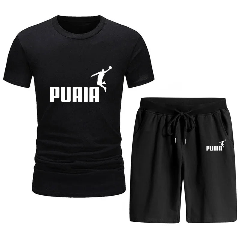 Summer 2025 new men's short sleeve T-shirt sports set Outdoor casual jogging men's cotton round neck T-shirt + shorts 2 sets.