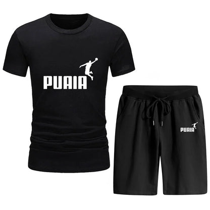 Summer 2025 new men's short sleeve T-shirt sports set Outdoor casual jogging men's cotton round neck T-shirt + shorts 2 sets.