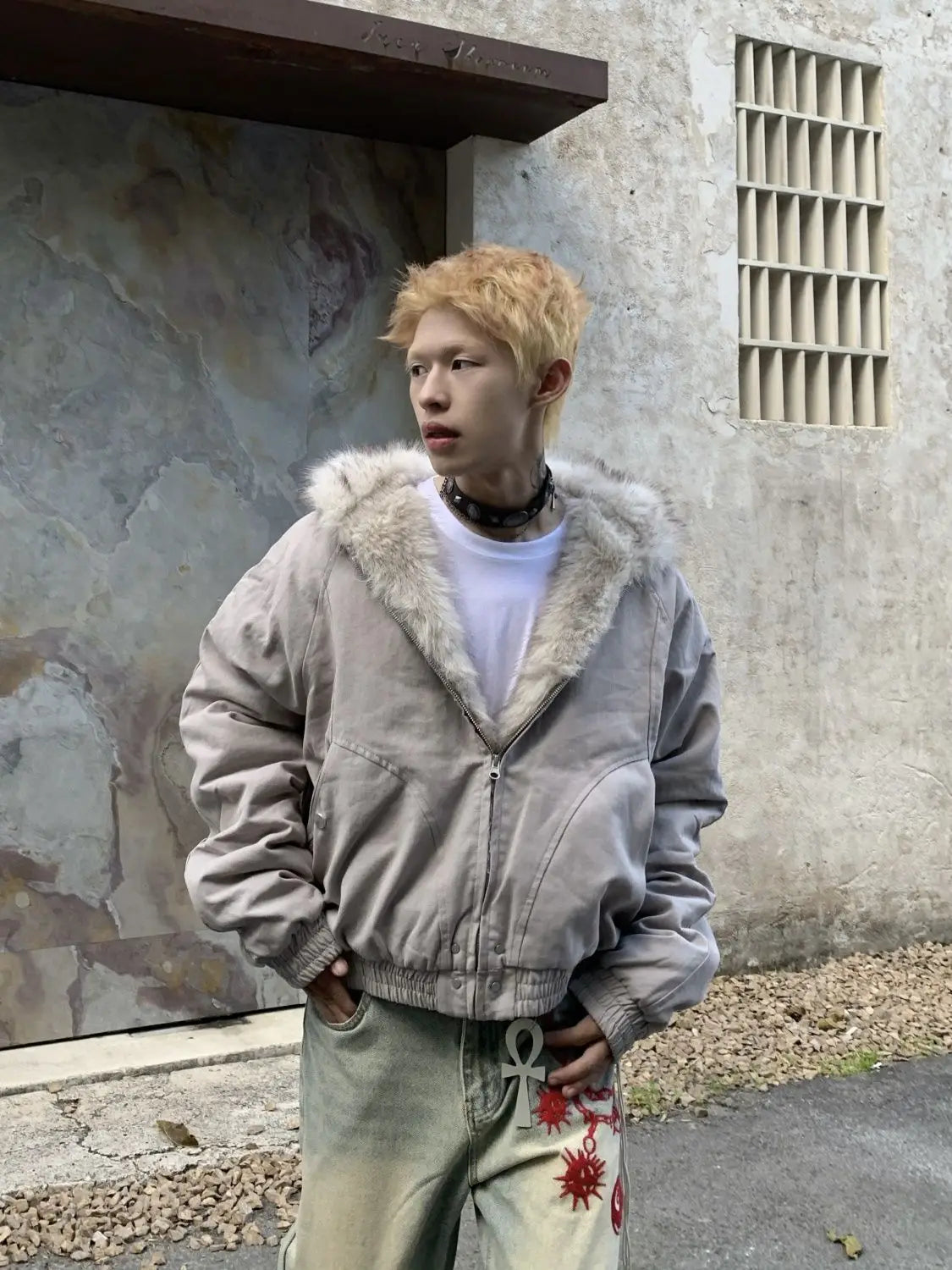 American Retro Woolen Collar Hooded Cotton Jacket Winter Thick Plush Top Men Street Hip-Hop Gothic Harajuku Oversize Jacket Coat.