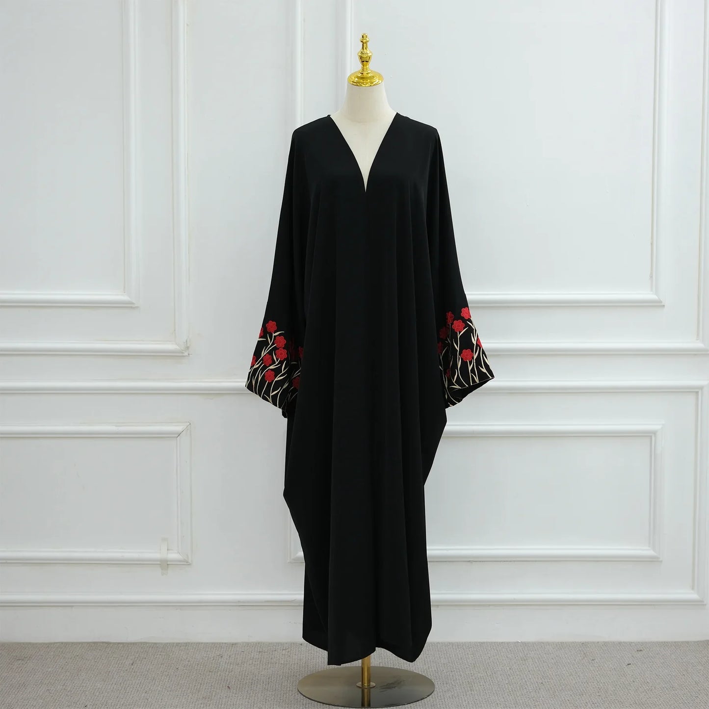 Islamic Clothes Black Flower Embroidery Abayas for Women Dubai Cardigan Muslim Saudi Open Abaya Kimono Luxury Hijab Dress Kaftan