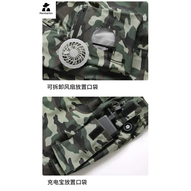 Fan Pants Cold Fishing Pure Cotton Site Welder Camping Ride Climbing Hiking Sports Fan Suit Air-Conditioning Clothes Fan Cooling.